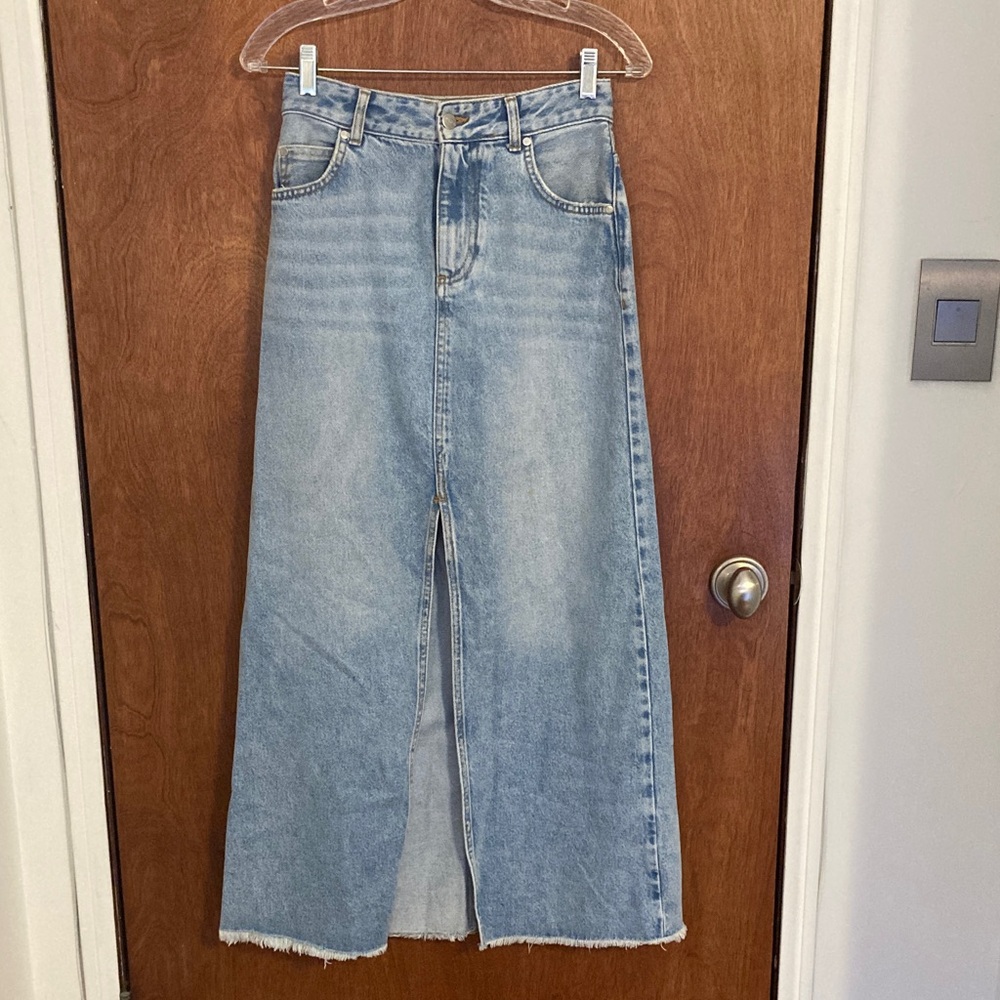 Pilcro Light Blue Wide-Leg Denim Skirt with Front Slit